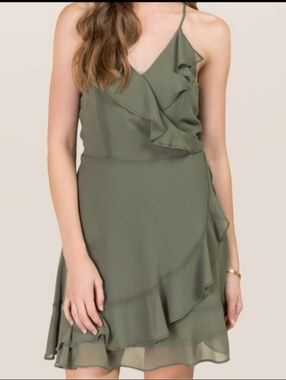 Mi Ami Francesca's Olive Green Asymmetrical Ruffled Dress NWT Medium